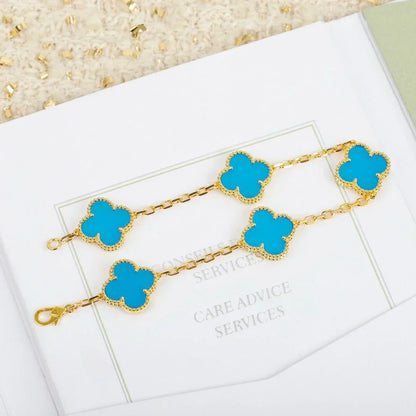 [⭐Luxery] CLOVER 5 MOTIF TURQUOISE BRACELET COLLECTION