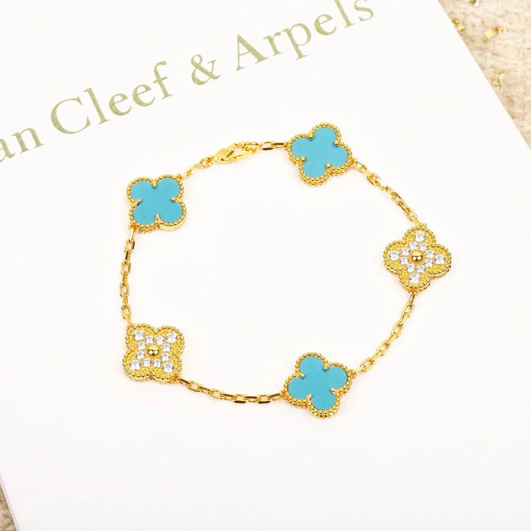 [⭐Luxery] CLOVER 5 MOTIF TURQUOISE BRACELET COLLECTION