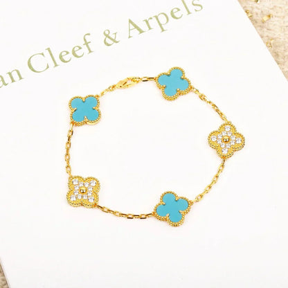 [⭐Luxery] CLOVER 5 MOTIF TURQUOISE BRACELET COLLECTION