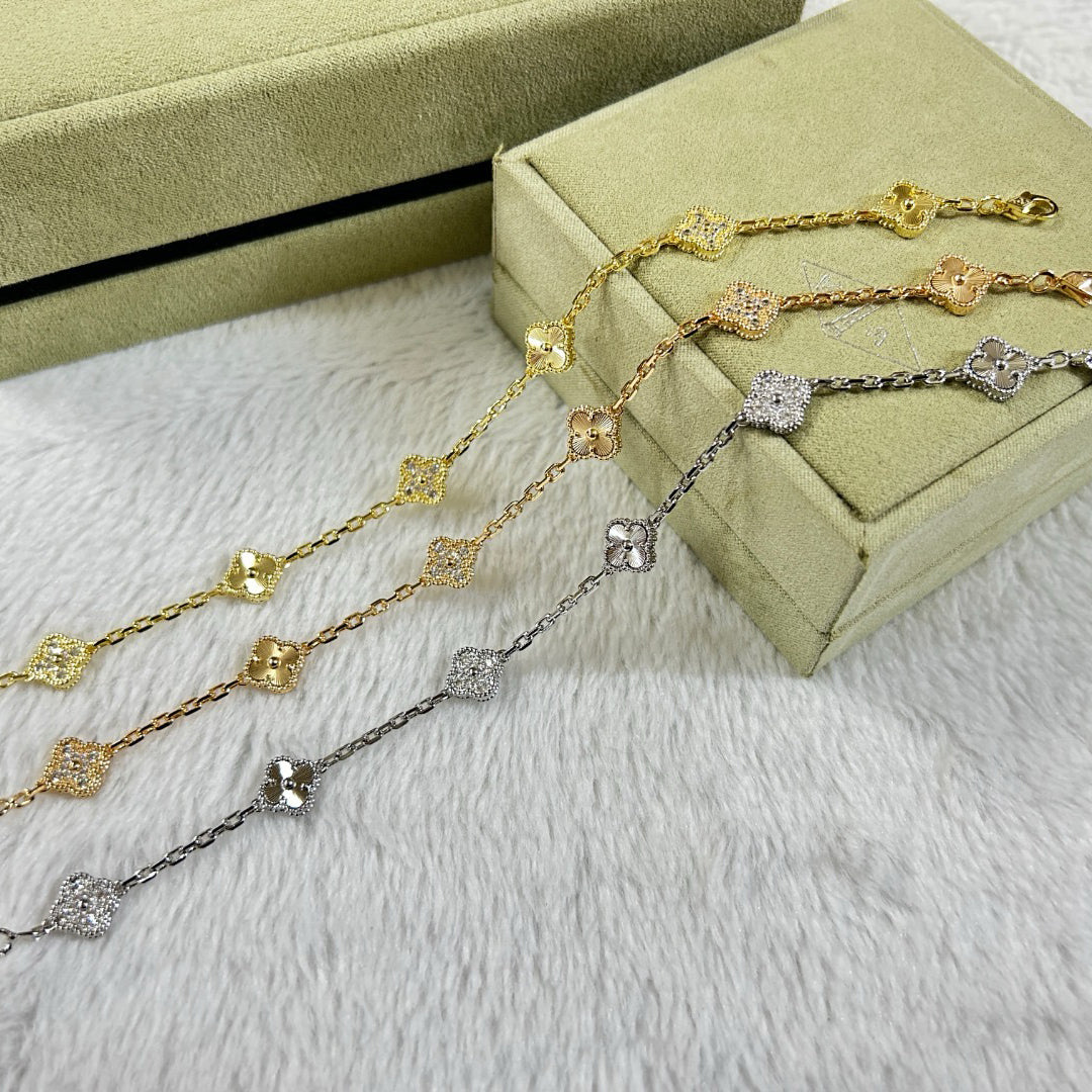[⭐Luxery]CLOVER 6 MOTIF DIAMOND LASER BRACELET