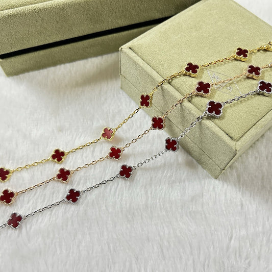 [⭐Luxery]CLOVER 6 MOTIF RED AGATE BRACELET
