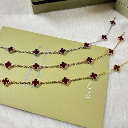 [⭐Luxery]CLOVER 6 MOTIF RED AGATE BRACELET