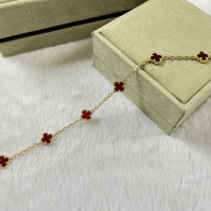 [⭐Luxery]CLOVER 6 MOTIF RED AGATE BRACELET