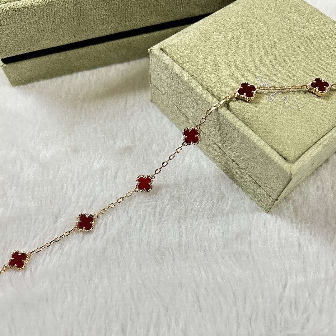 [⭐Luxery]CLOVER 6 MOTIF RED AGATE BRACELET