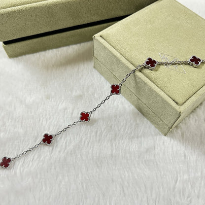 [⭐Luxery]CLOVER 6 MOTIF RED AGATE BRACELET