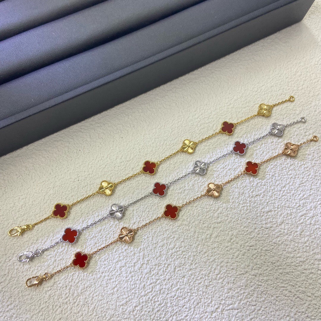 [⭐Luxery]CLOVER 6 MOTIF RED AGATE LASER BRACELET