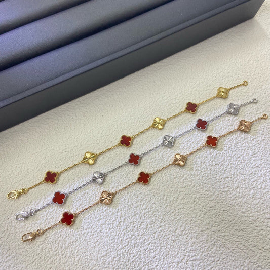 [⭐Luxery]CLOVER 6 MOTIF RED AGATE LASER BRACELET