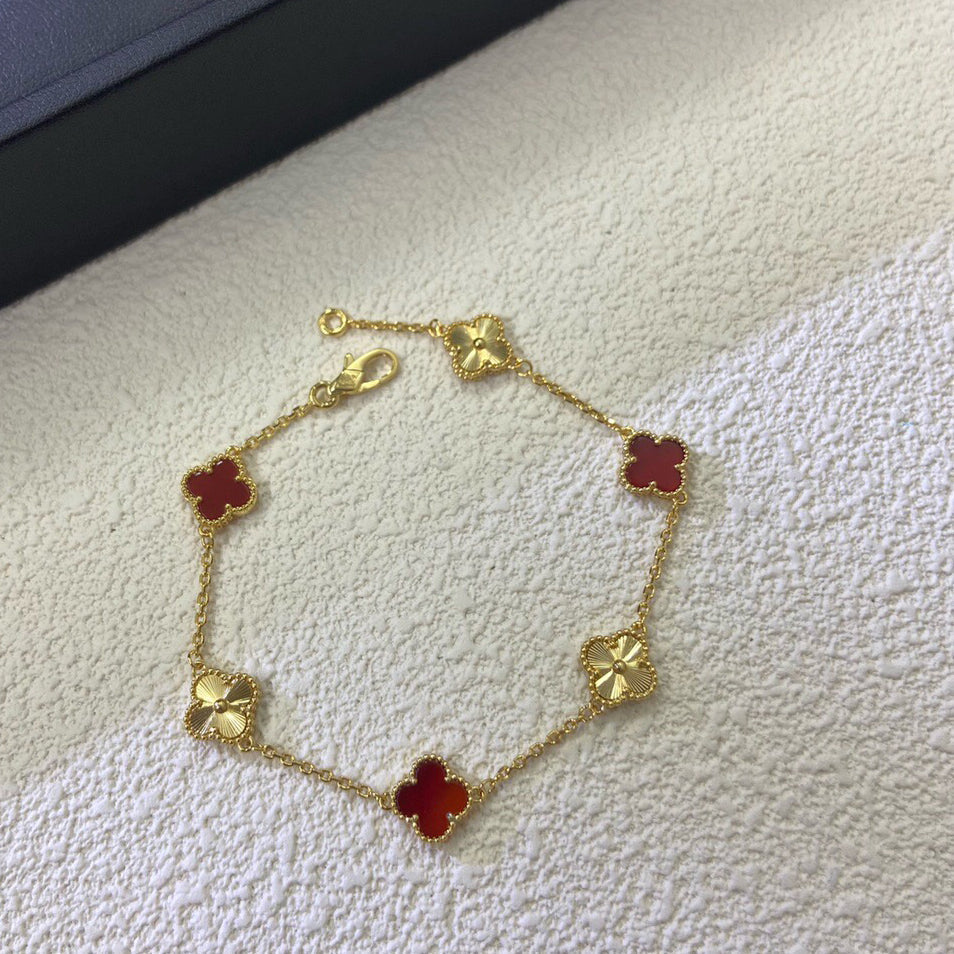 [⭐Luxery]CLOVER 6 MOTIF RED AGATE LASER BRACELET