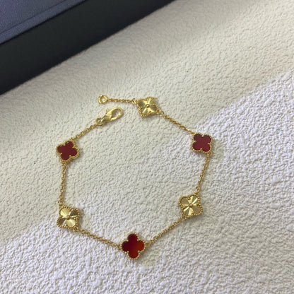 [⭐Luxery]CLOVER 6 MOTIF RED AGATE LASER BRACELET