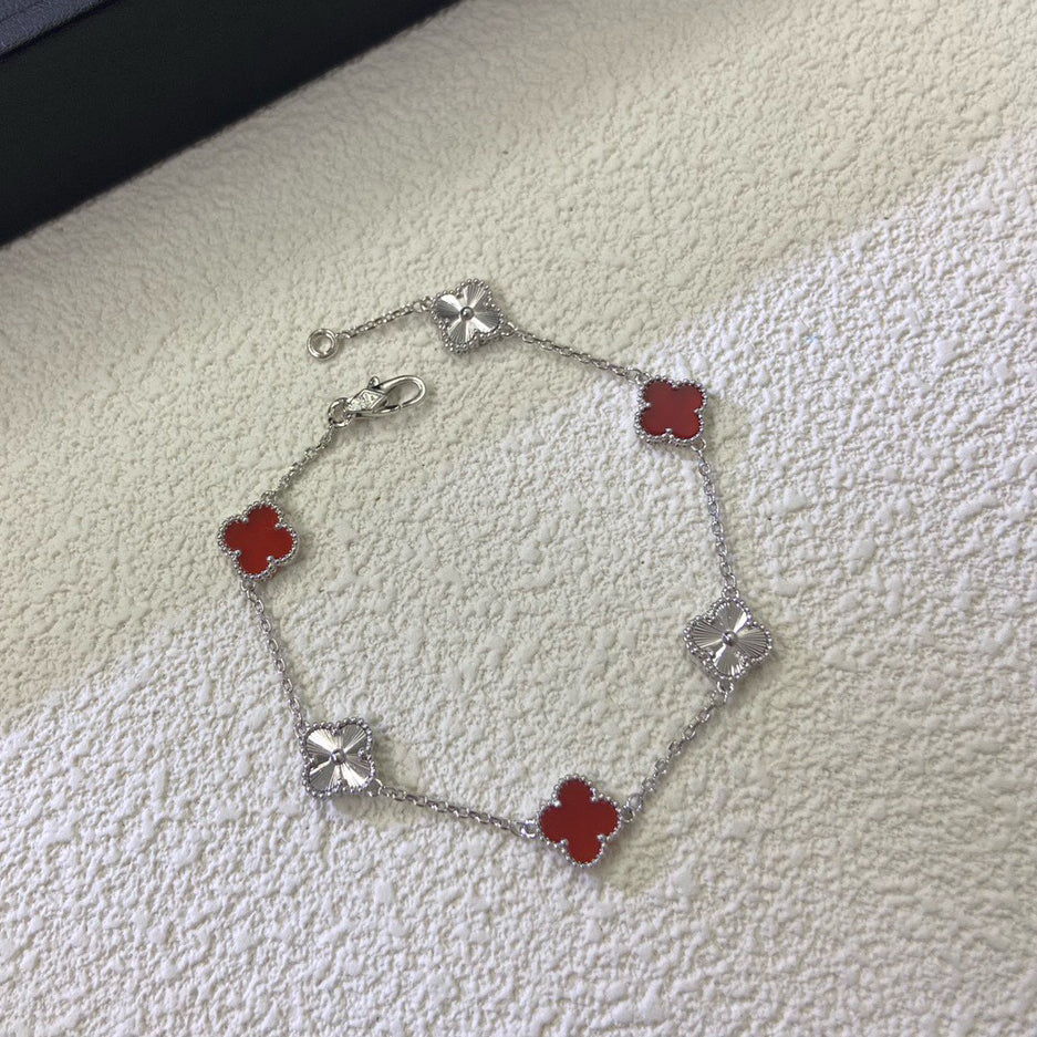 [⭐Luxery]CLOVER 6 MOTIF RED AGATE LASER BRACELET