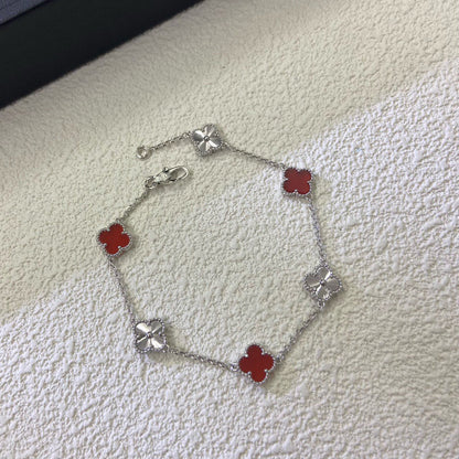 [⭐Luxery]CLOVER 6 MOTIF RED AGATE LASER BRACELET