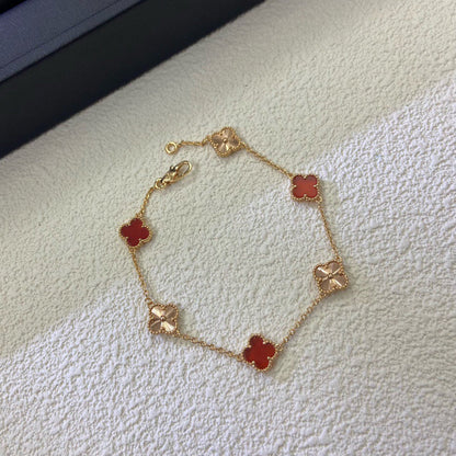 [⭐Luxery]CLOVER 6 MOTIF RED AGATE LASER BRACELET