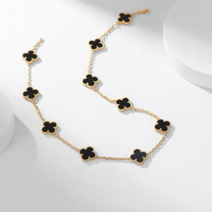 [⭐Luxery]CLOVER 10 MOTIFS ONYX NECKLACE
