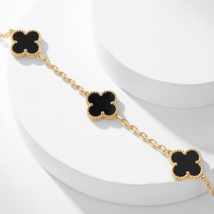 [⭐Luxery]CLOVER 10 MOTIFS ONYX NECKLACE