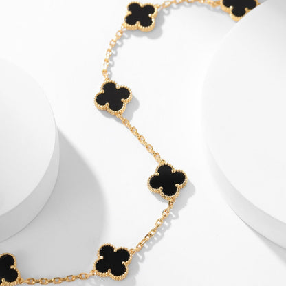 [⭐Luxery]CLOVER 10 MOTIFS ONYX NECKLACE