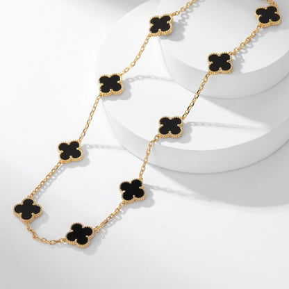 [⭐Luxery]CLOVER 10 MOTIFS ONYX NECKLACE