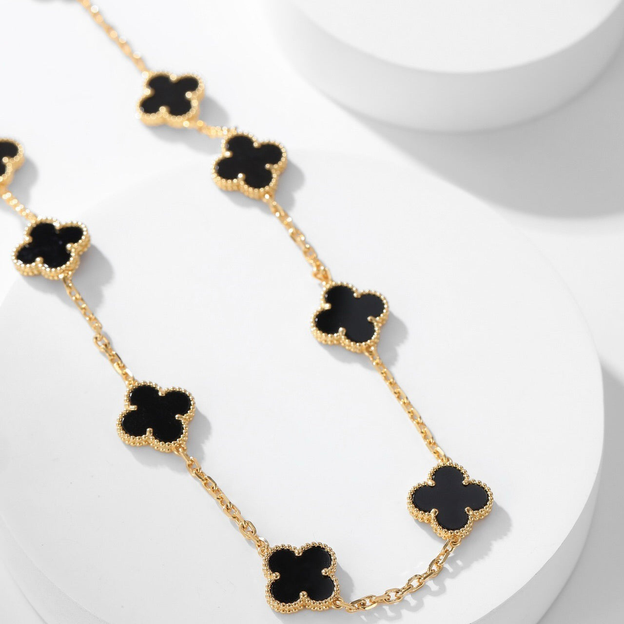 [⭐Luxery]CLOVER 10 MOTIFS ONYX NECKLACE