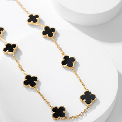 [⭐Luxery]CLOVER 10 MOTIFS ONYX NECKLACE
