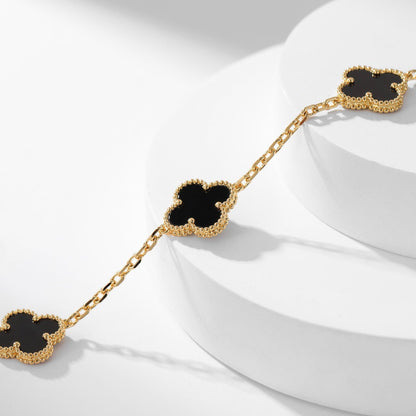 [⭐Luxery]CLOVER 10 MOTIFS ONYX NECKLACE