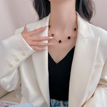 [⭐Luxery]CLOVER 10 MOTIFS ONYX NECKLACE