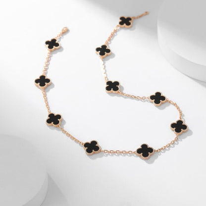 [⭐Luxery]CLOVER 10 MOTIFS ONYX NECKLACE