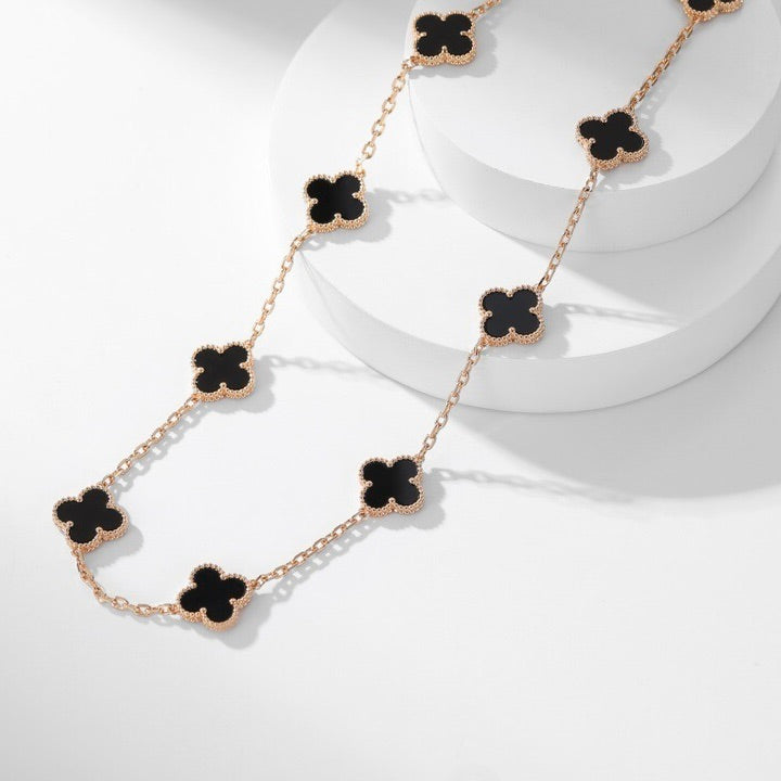 [⭐Luxery]CLOVER 10 MOTIFS ONYX NECKLACE