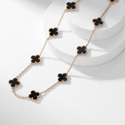 [⭐Luxery]CLOVER 10 MOTIFS ONYX NECKLACE