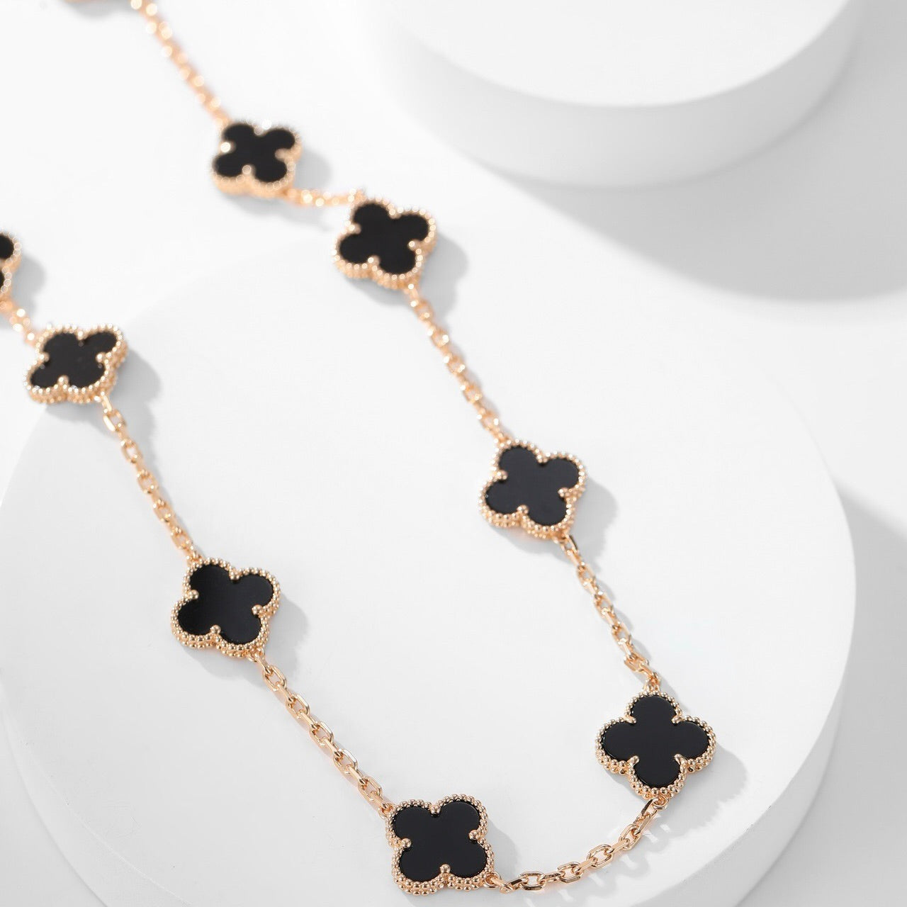 [⭐Luxery]CLOVER 10 MOTIFS ONYX NECKLACE