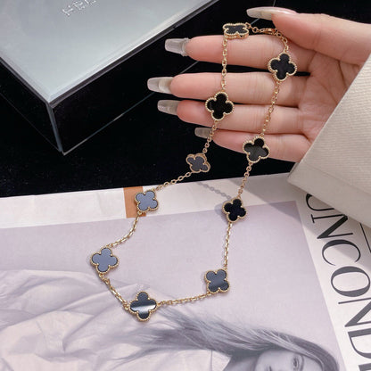 [⭐Luxery]CLOVER 10 MOTIFS ONYX NECKLACE