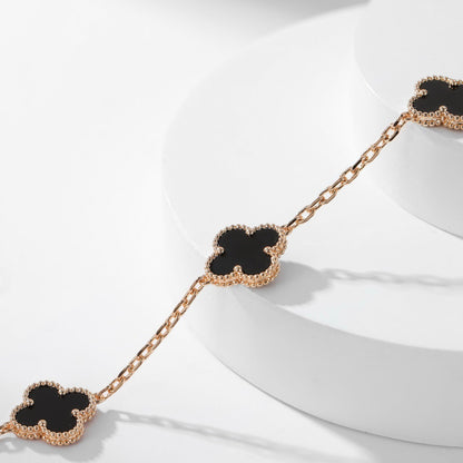 [⭐Luxery]CLOVER 10 MOTIFS ONYX NECKLACE