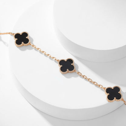 [⭐Luxery]CLOVER 10 MOTIFS ONYX NECKLACE