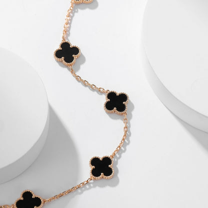 [⭐Luxery]CLOVER 10 MOTIFS ONYX NECKLACE
