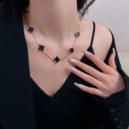 [⭐Luxery]CLOVER 10 MOTIFS ONYX NECKLACE