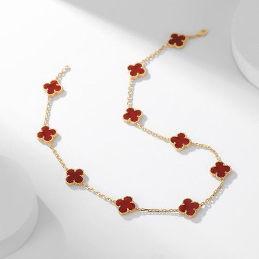 [⭐Luxery]CLOVER 10 MOTIFS CARNELIAN NECKLACE
