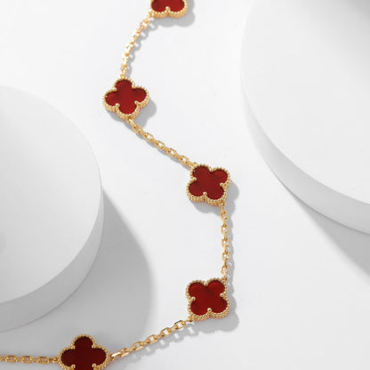 [⭐Luxery]CLOVER 10 MOTIFS CARNELIAN NECKLACE