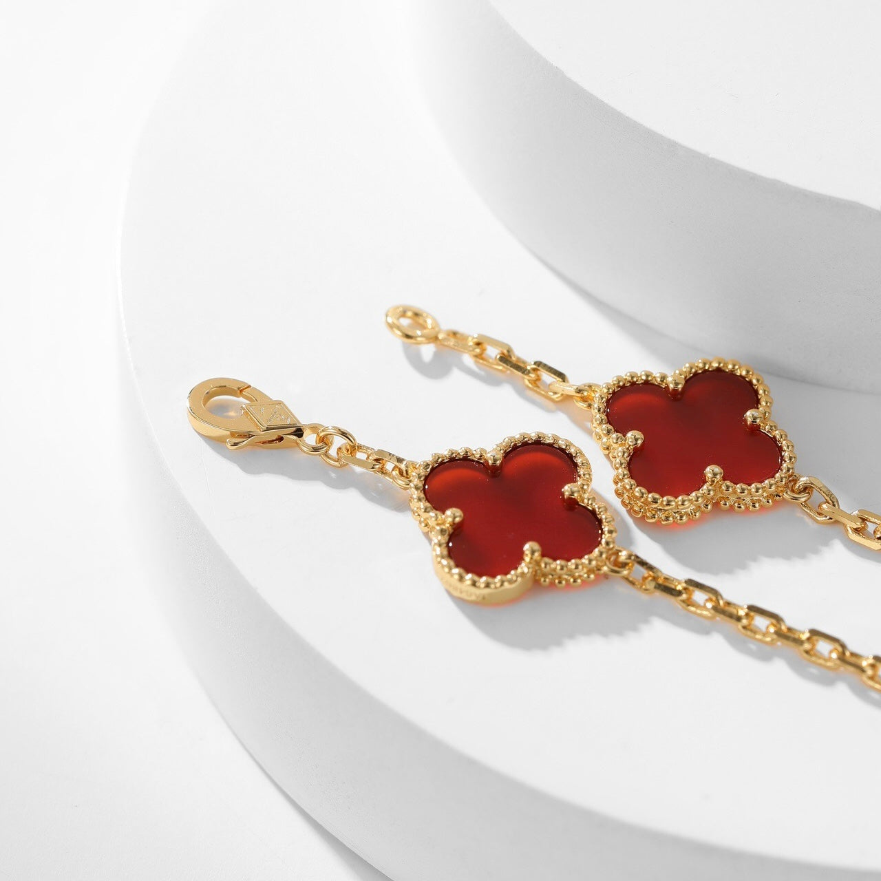 [⭐Luxery]CLOVER 10 MOTIFS CARNELIAN NECKLACE