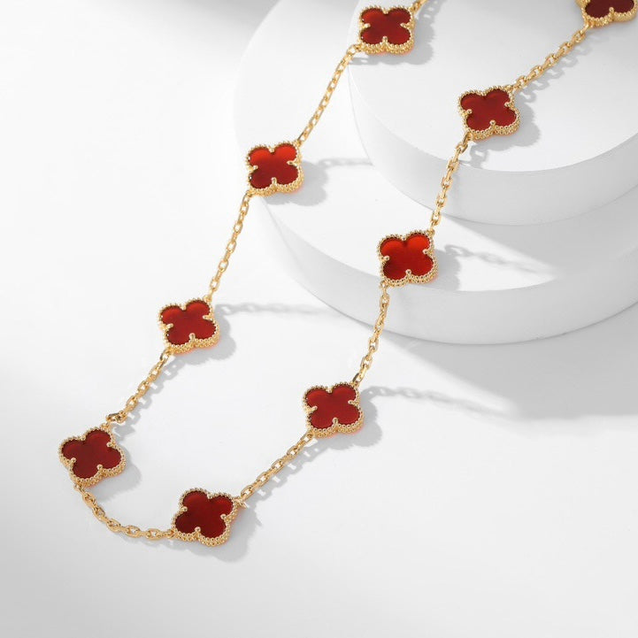 [⭐Luxery]CLOVER 10 MOTIFS CARNELIAN NECKLACE