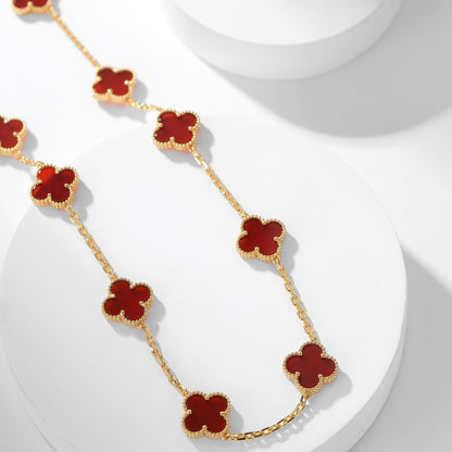 [⭐Luxery]CLOVER 10 MOTIFS CARNELIAN NECKLACE