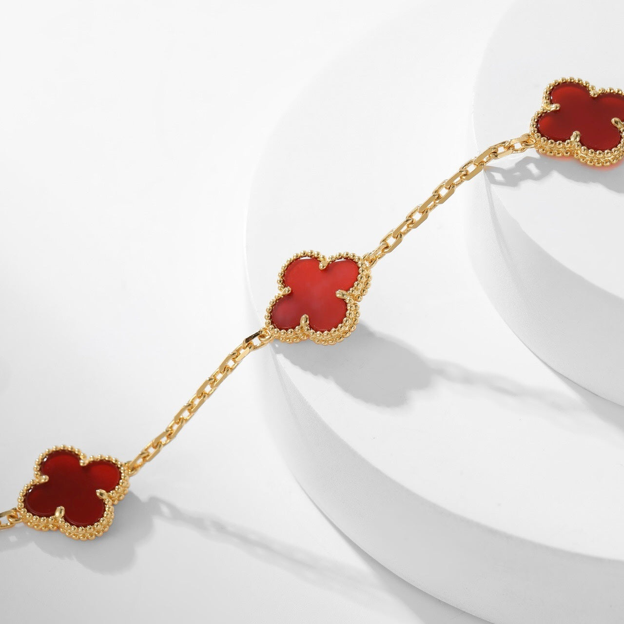 [⭐Luxery]CLOVER 10 MOTIFS CARNELIAN NECKLACE