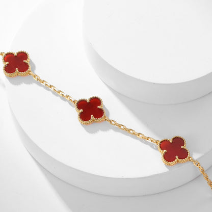 [⭐Luxery]CLOVER 10 MOTIFS CARNELIAN NECKLACE