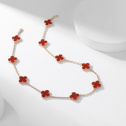 [⭐Luxery]CLOVER 10 MOTIFS CARNELIAN NECKLACE