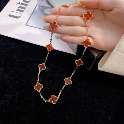 [⭐Luxery]CLOVER 10 MOTIFS CARNELIAN NECKLACE