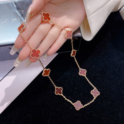 [⭐Luxery]CLOVER 10 MOTIFS CARNELIAN NECKLACE