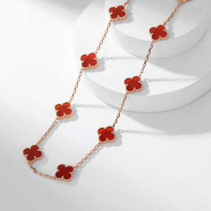[⭐Luxery]CLOVER 10 MOTIFS CARNELIAN NECKLACE