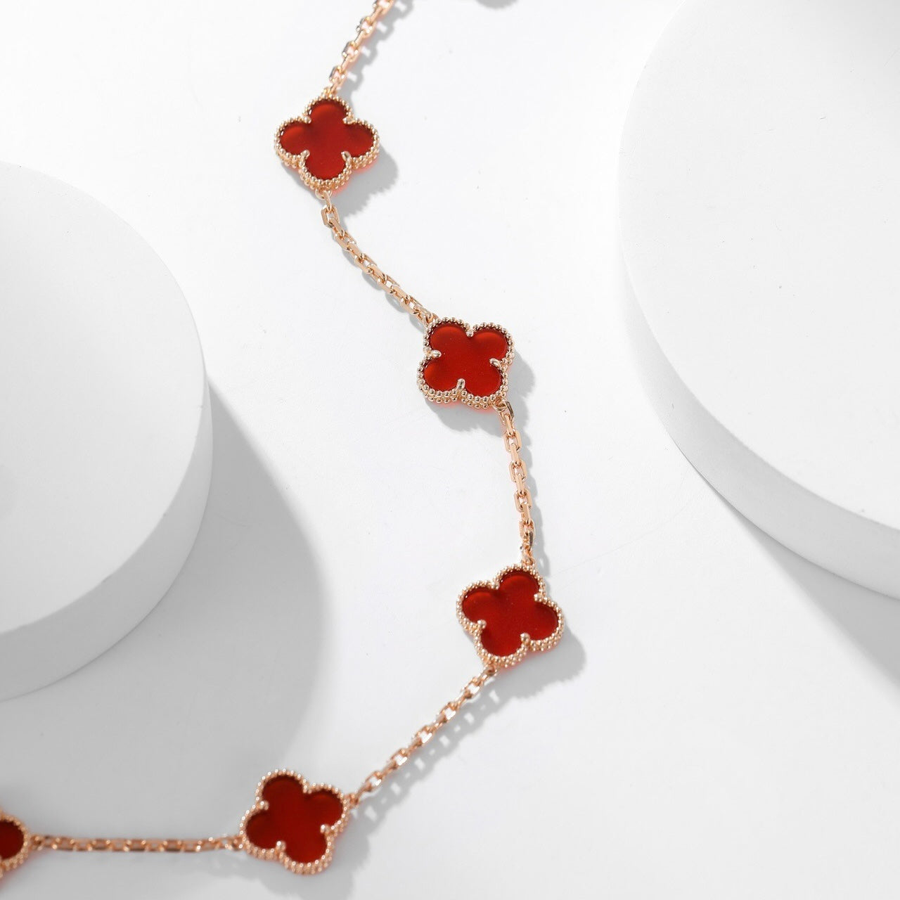 [⭐Luxery]CLOVER 10 MOTIFS CARNELIAN NECKLACE