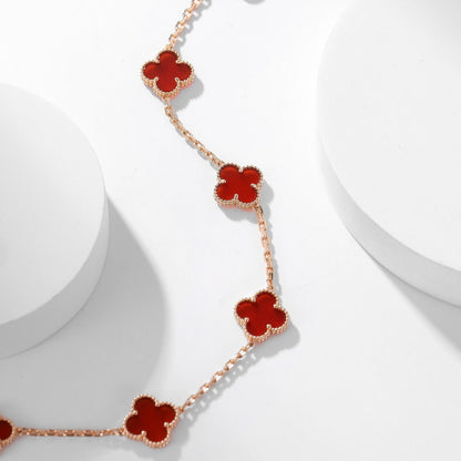 [⭐Luxery]CLOVER 10 MOTIFS CARNELIAN NECKLACE