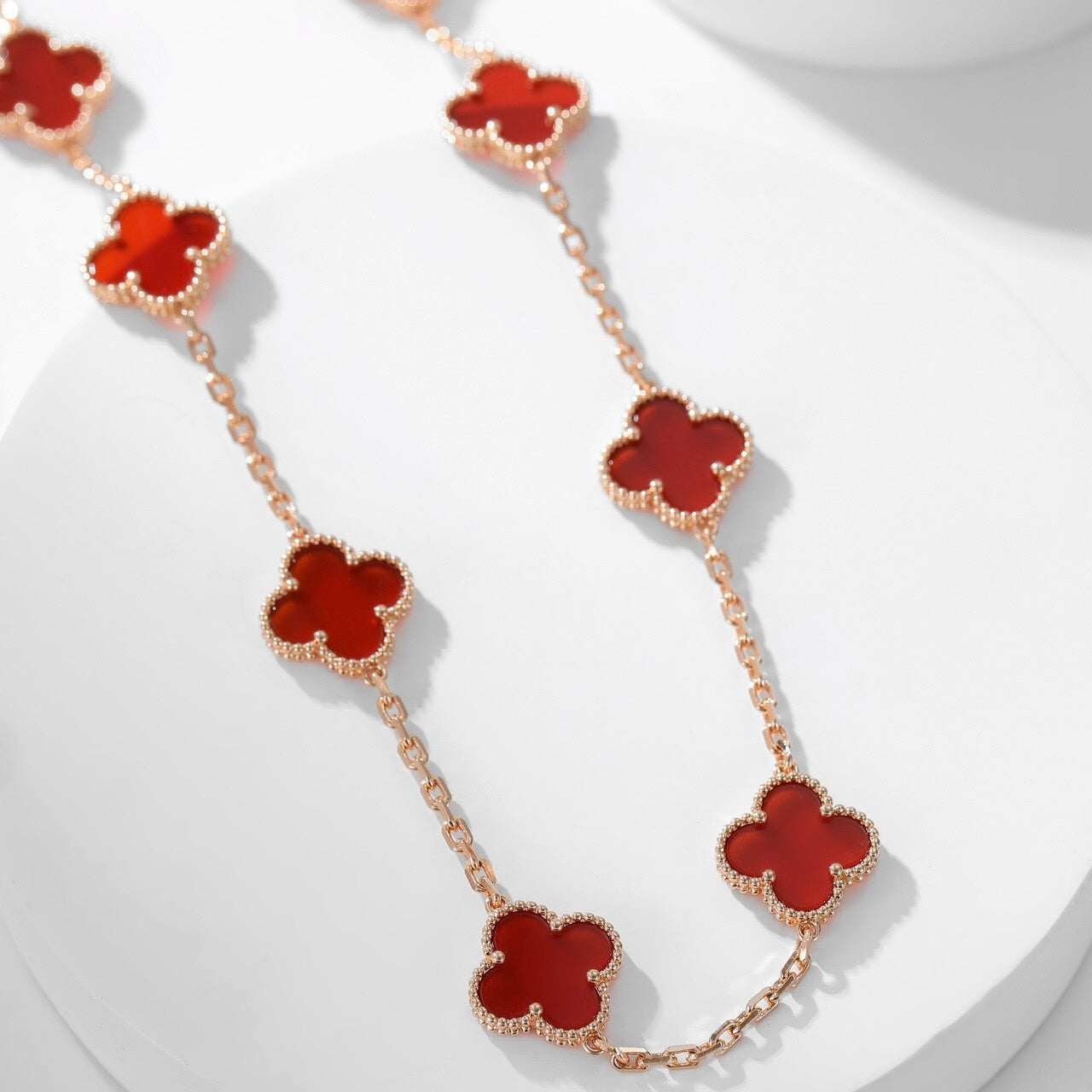 [⭐Luxery]CLOVER 10 MOTIFS CARNELIAN NECKLACE