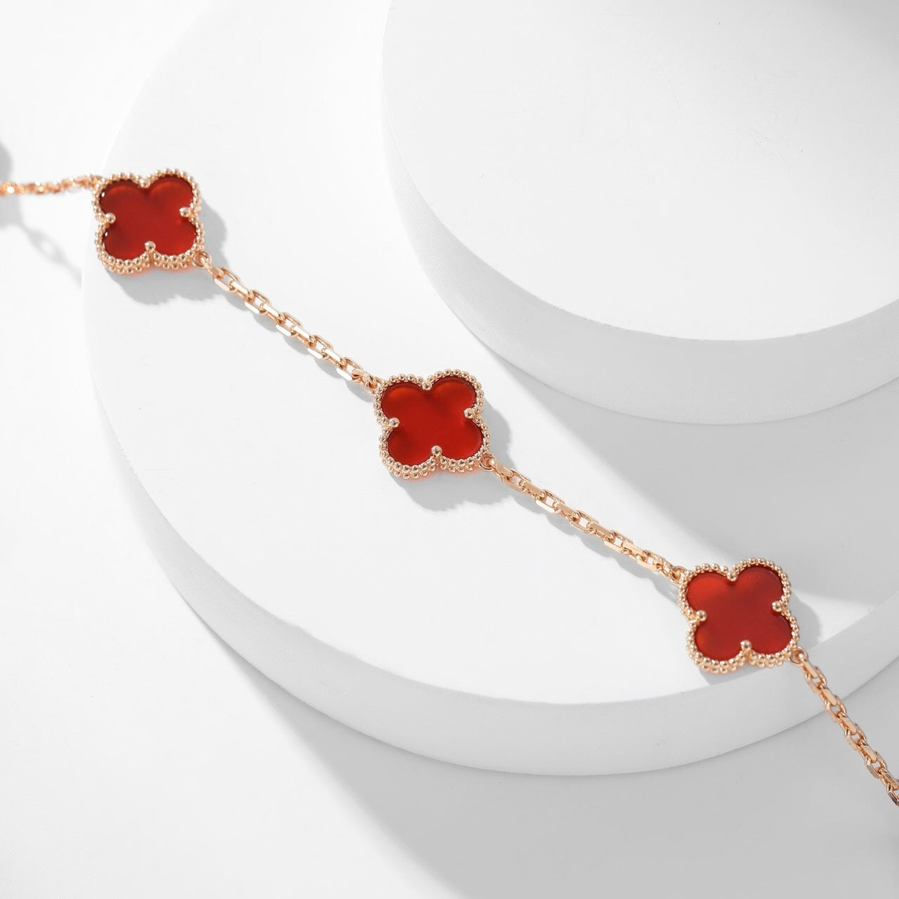 [⭐Luxery]CLOVER 10 MOTIFS CARNELIAN NECKLACE