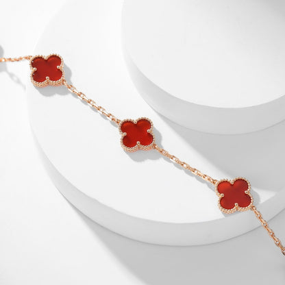 [⭐Luxery]CLOVER 10 MOTIFS CARNELIAN NECKLACE