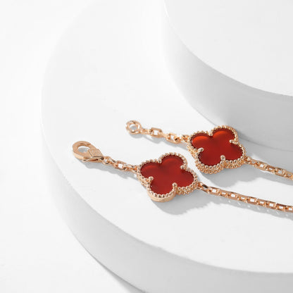 [⭐Luxery]CLOVER 10 MOTIFS CARNELIAN NECKLACE